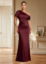 Augday Rutha Sheath One Shoulder Stretch Satin Dress