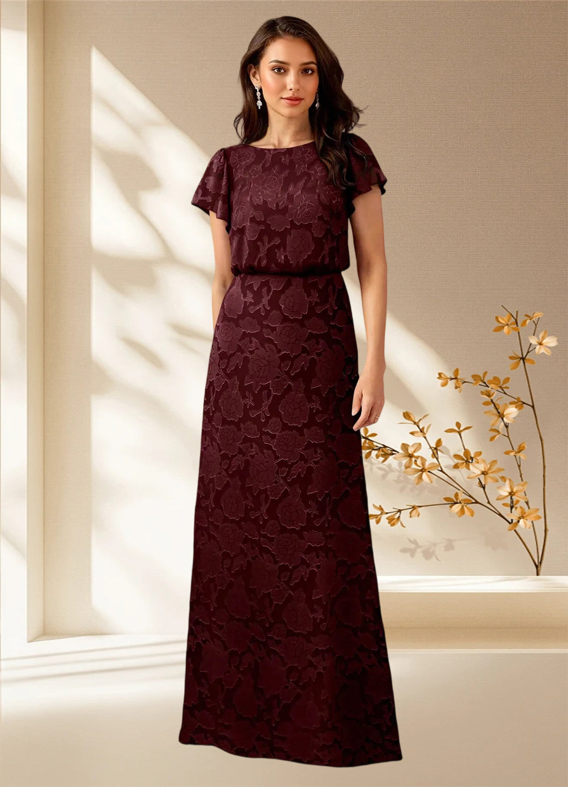 Augday Lehi A-Line Boatneck Floral Burnout Dress