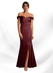 Augday  Mermaid Off the Shoulder Stretch Satin Dress