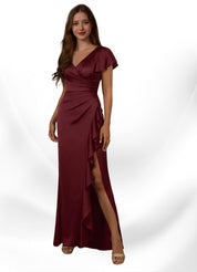 Augday Roya Mermaid V-Neck Pleated Stretch Satin