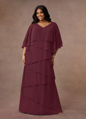 Augday OHara A-Line V-Neck Chiffon Dress Plus Size