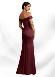 Augday  Mermaid Off the Shoulder Stretch Satin Dress