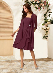 Augday Olivia A-Line Square Neckline Pleated Chiffon Dress
