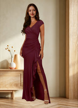 Augday Roya Mermaid V-Neck Pleated Mesh Dress