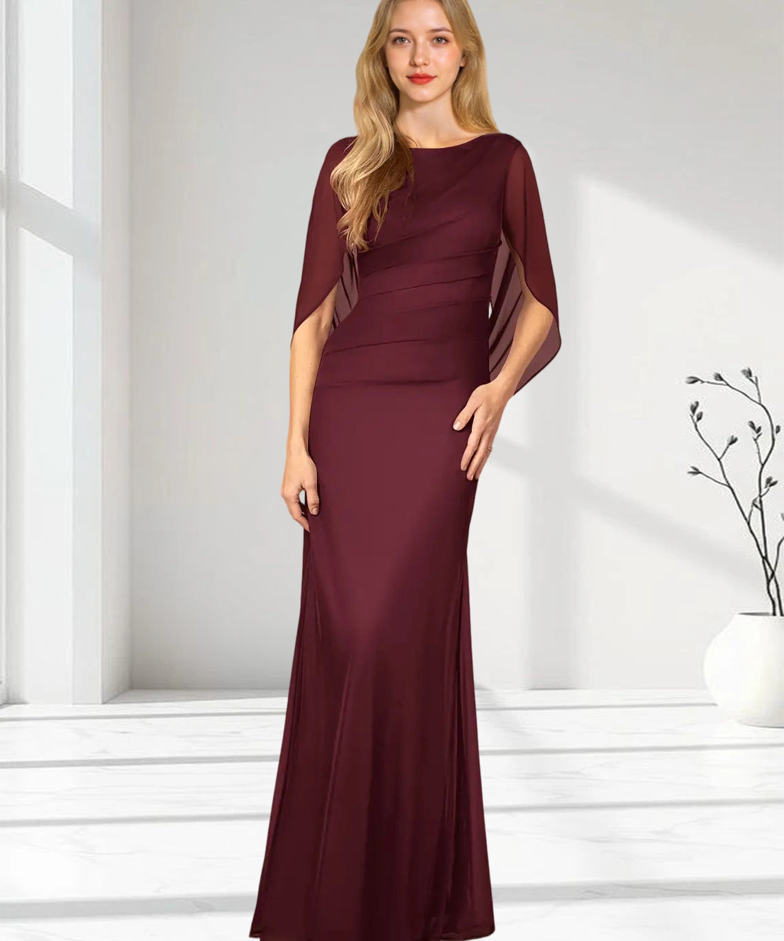 Augday Belladonna Mermaid Scoop Pleated Mesh Dress