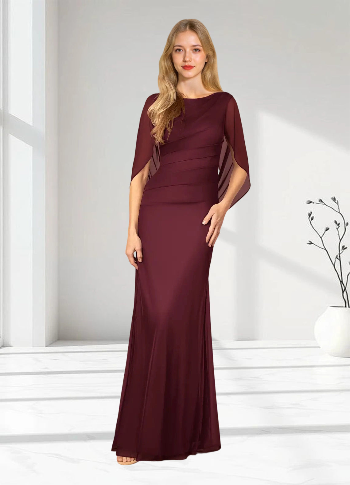 Augday Belladonna Mermaid Scoop Pleated Mesh Dress