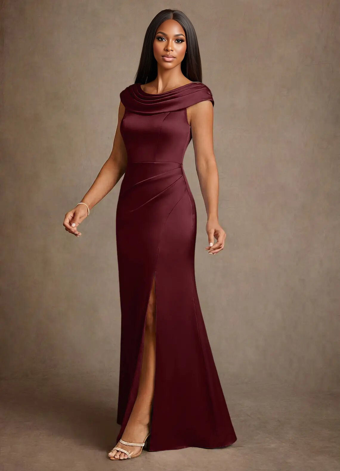 Augday Irvine A-Line Pleated Stretch Satin Dress