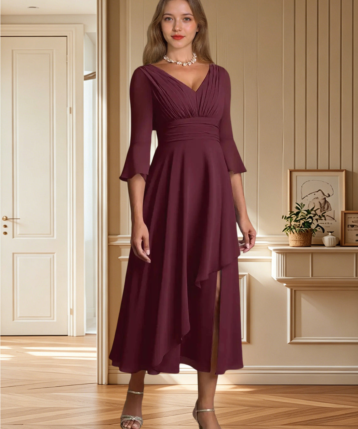 Augday Aerynne A-Line Pleated Chiffon Dress