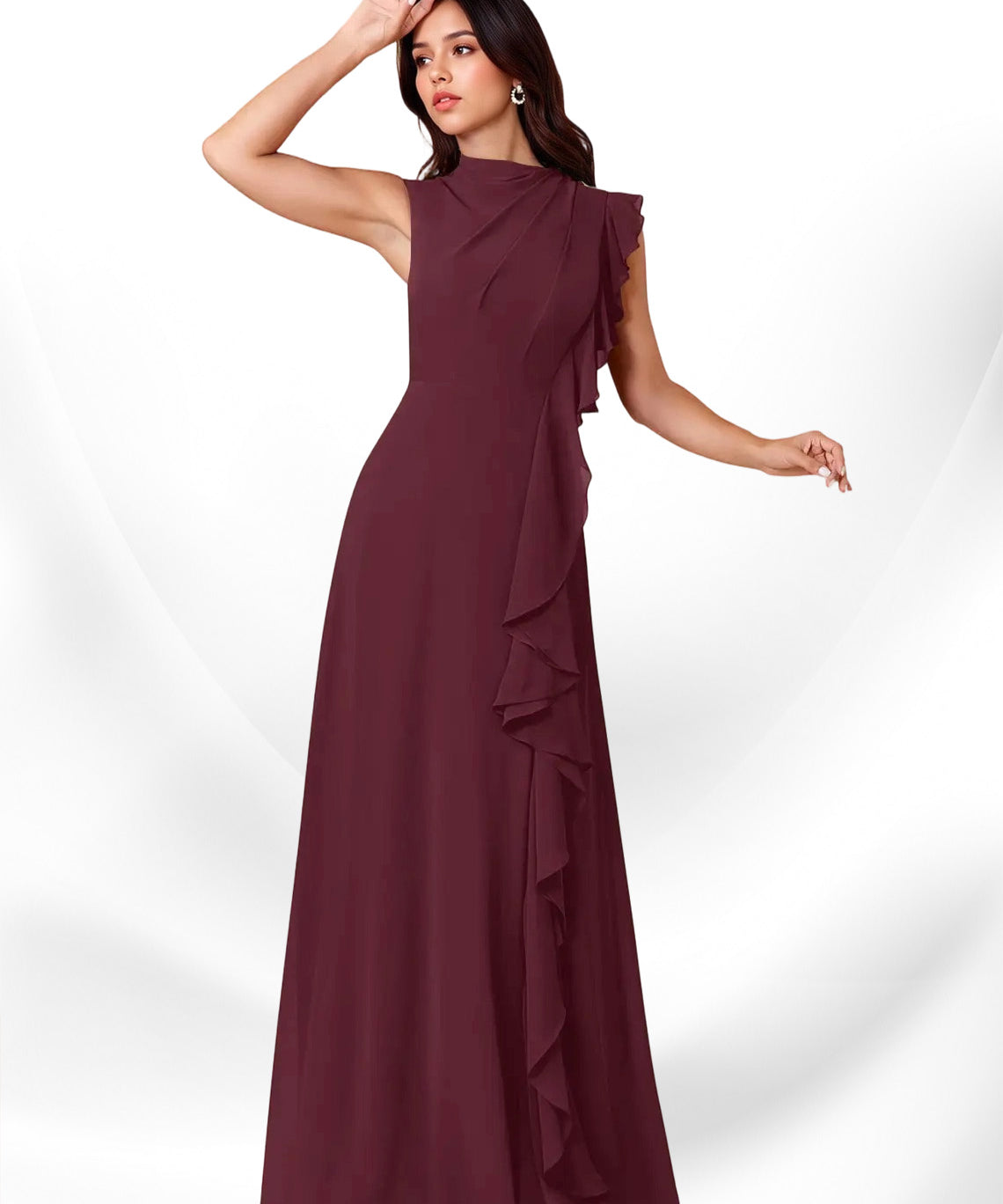 Augday Narine A-Line High Neckline Pleated Chiffon Dress