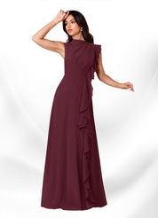 Augday Narine A-Line High Neckline Pleated Chiffon Dress