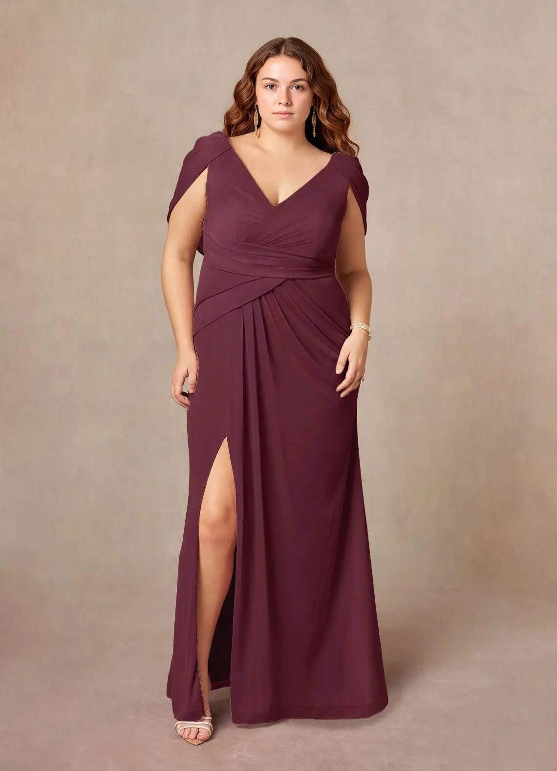 Augday  Luisa Mermaid V-Neck Pleated Mesh Dress Plus Size