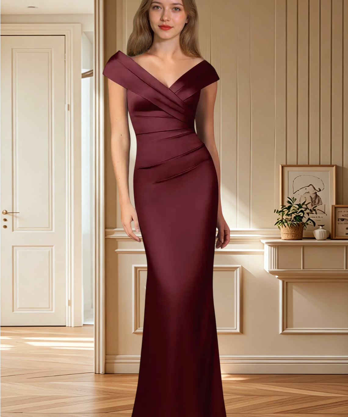 Augday Ludlow Mermaid Pleated Stretch Satin Dress