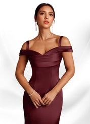 Augday  Mermaid Off the Shoulder Stretch Satin Dress