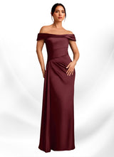 Augday Beah Sheath Off the Shoulder Stretch Satin Dress