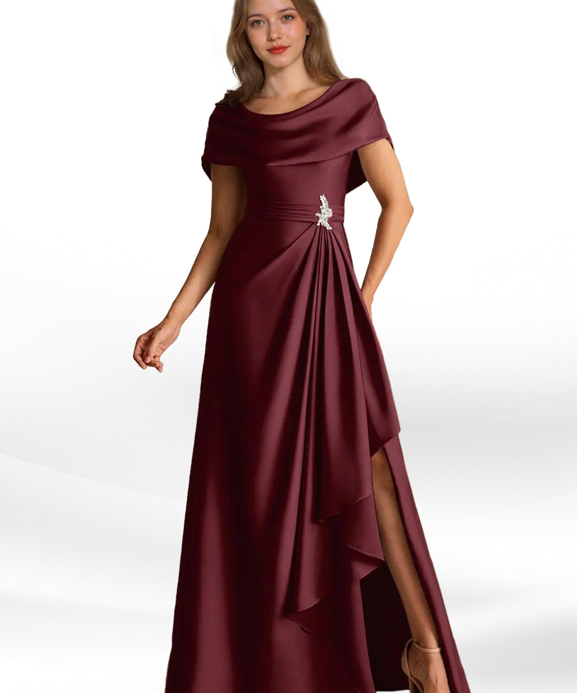 Augday Branford A-Line Pleated Stretch Satin Dress