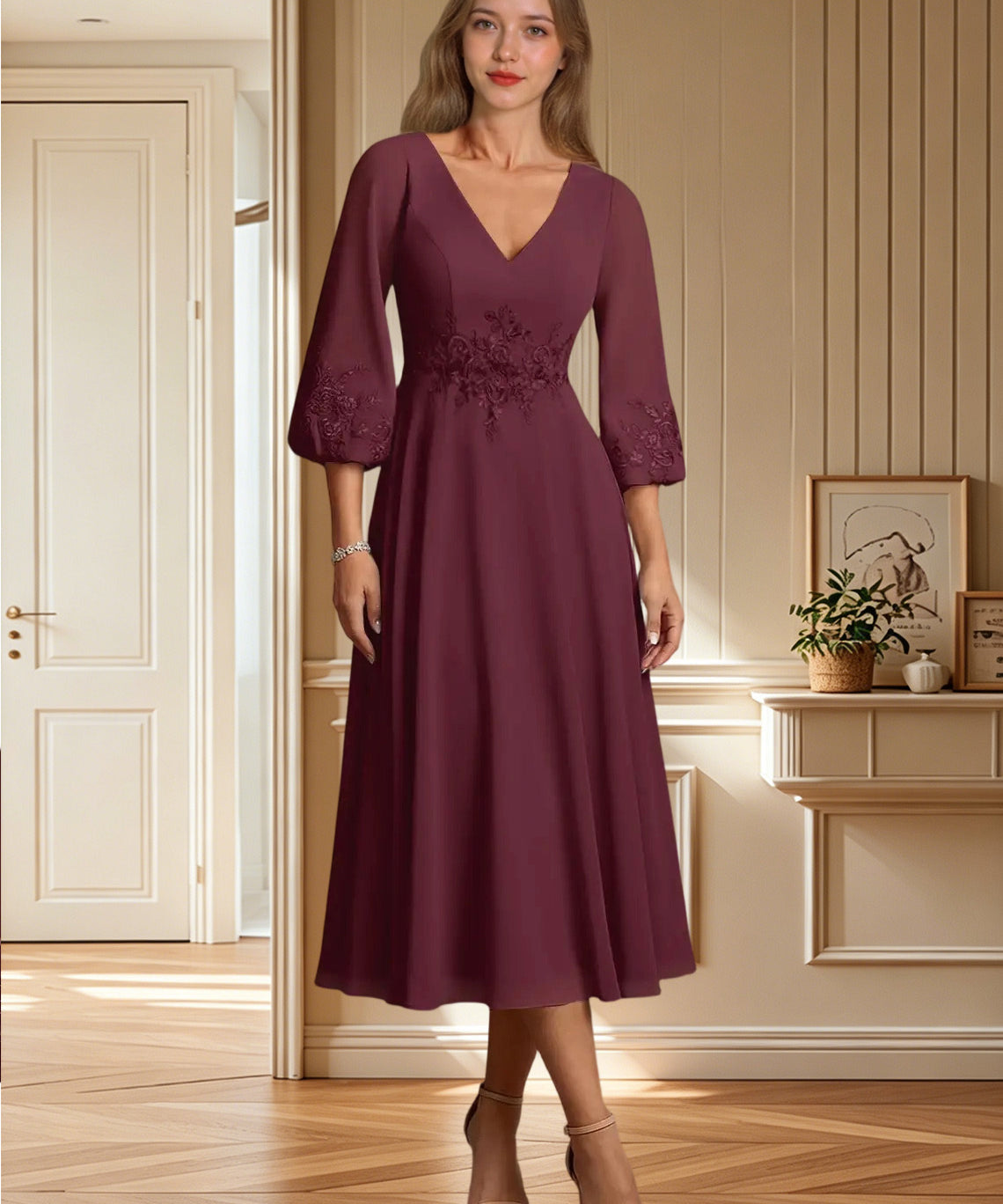 Augday Ana A-Line Lace Chiffon Dress