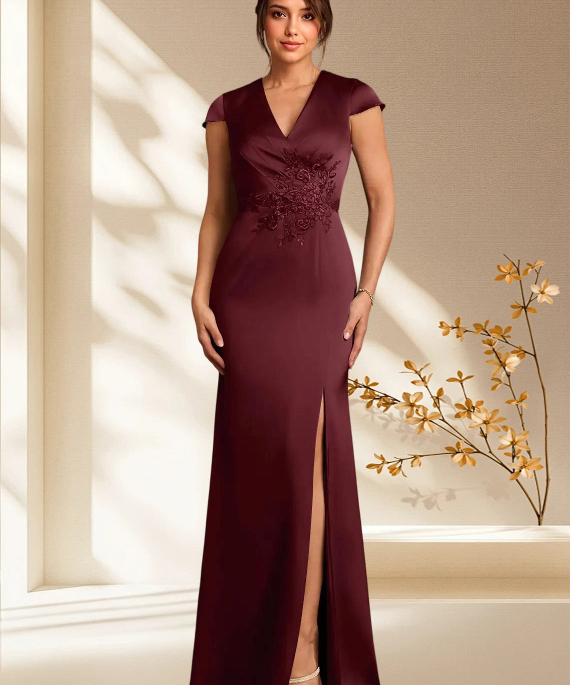 Augday Rilda Sheath Lace Stretch Satin Dress
