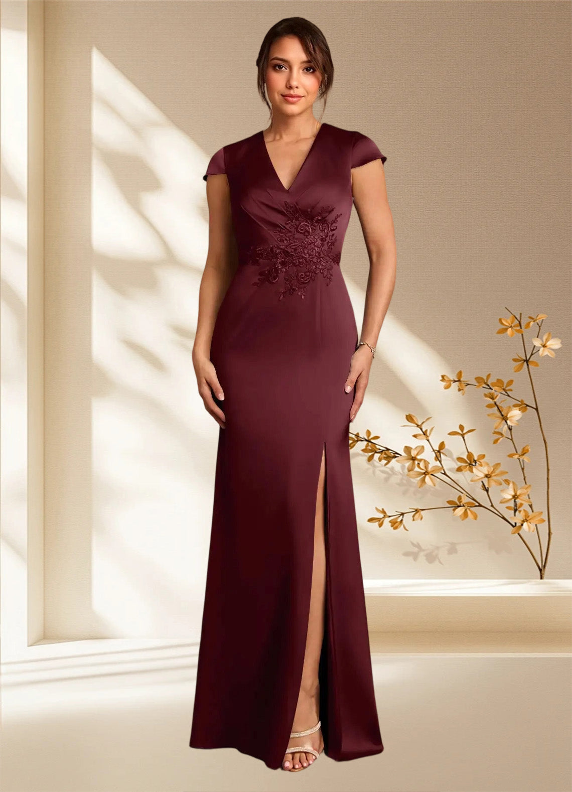 Augday Rilda Sheath Lace Stretch Satin Dress