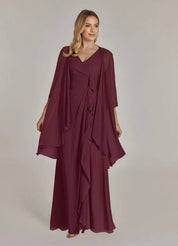 Augday Manuella A-Line V-Neck Pleated Chiffon Dress
