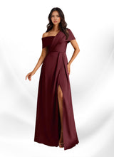 Augday Milton A-Line Pleated Stretch Satin Dress