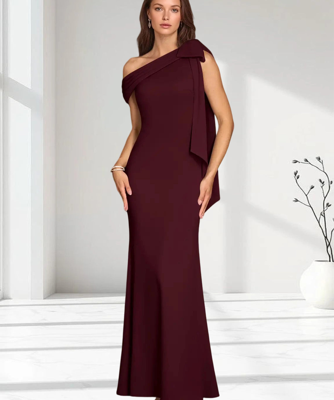 Augday Myers Mermaid Pleated Stretch Crepe Dress