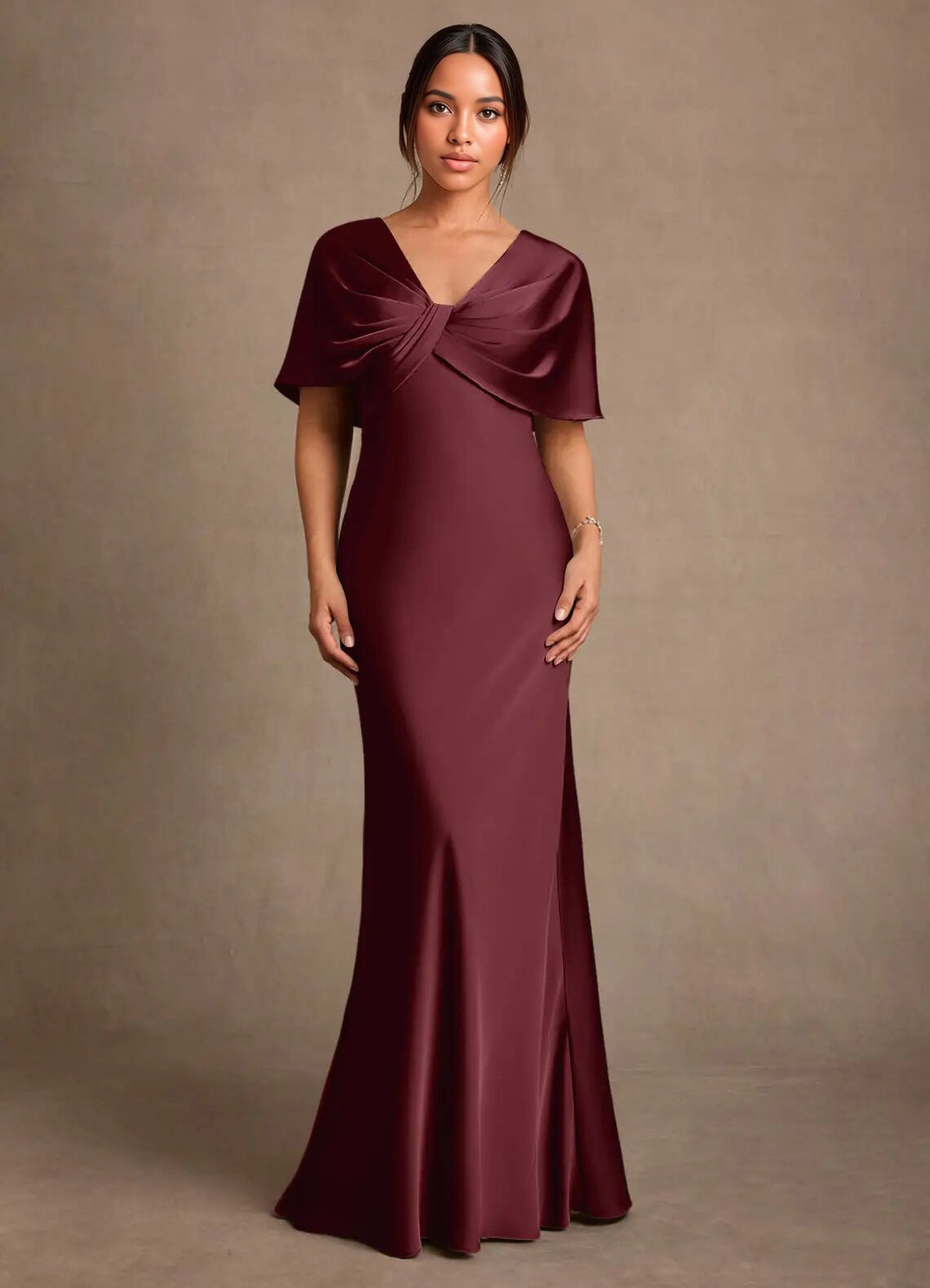 Augday Dosia Sheath Pleated Stretch Satin Dress