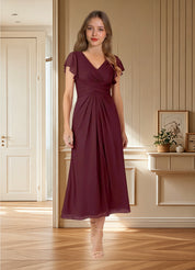 Augday Vera A-Line V-Neck Pleated Mesh Dress