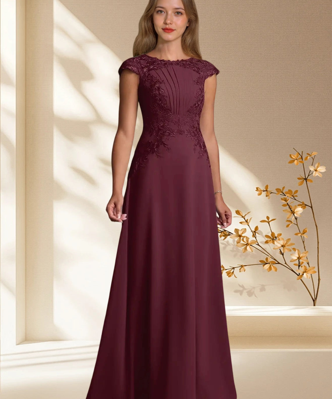 Augday Christi A-Line Lace Chiffon Dress