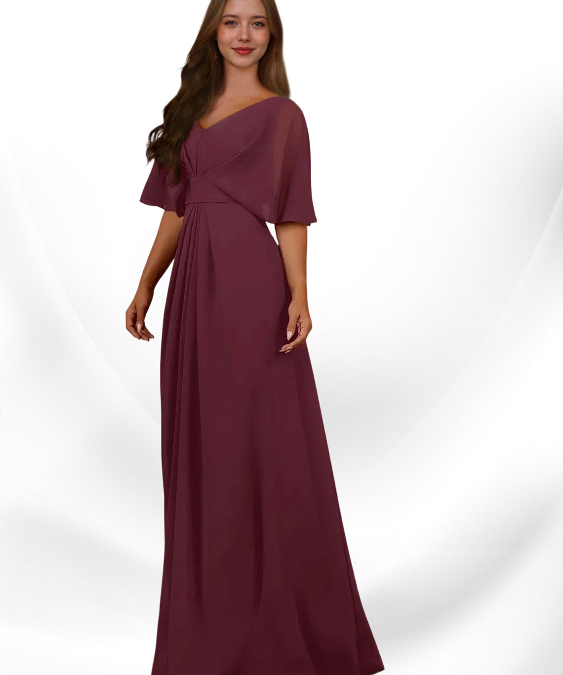 Augday Oksana A-Line V-Neck Pleated Chiffon Dress