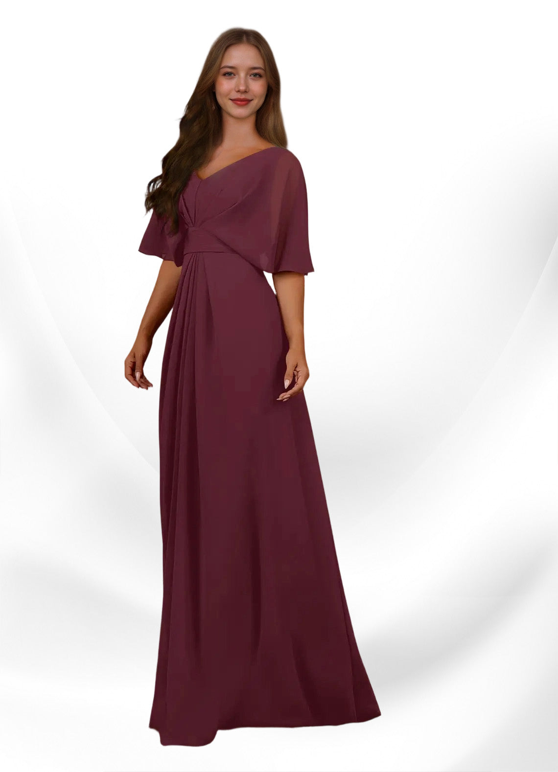 Augday Oksana A-Line V-Neck Pleated Chiffon Dress