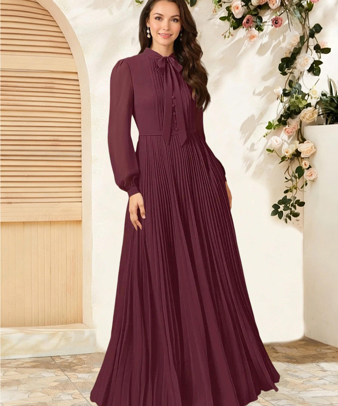 Augday Adellah A-Line Pleated Chiffon Dress