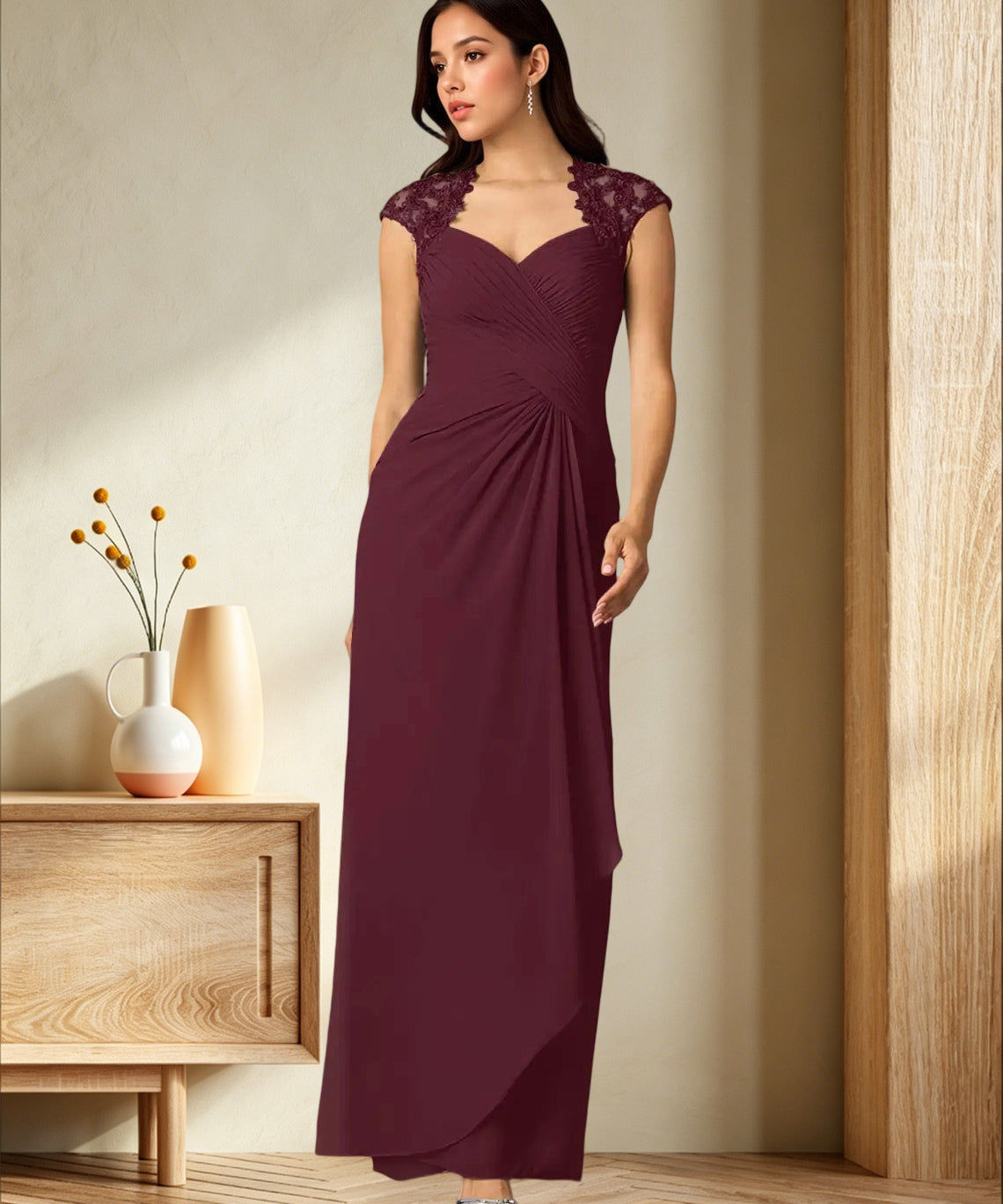Augday Birdie A-Line Queen Anne Sequins Chiffon Dress