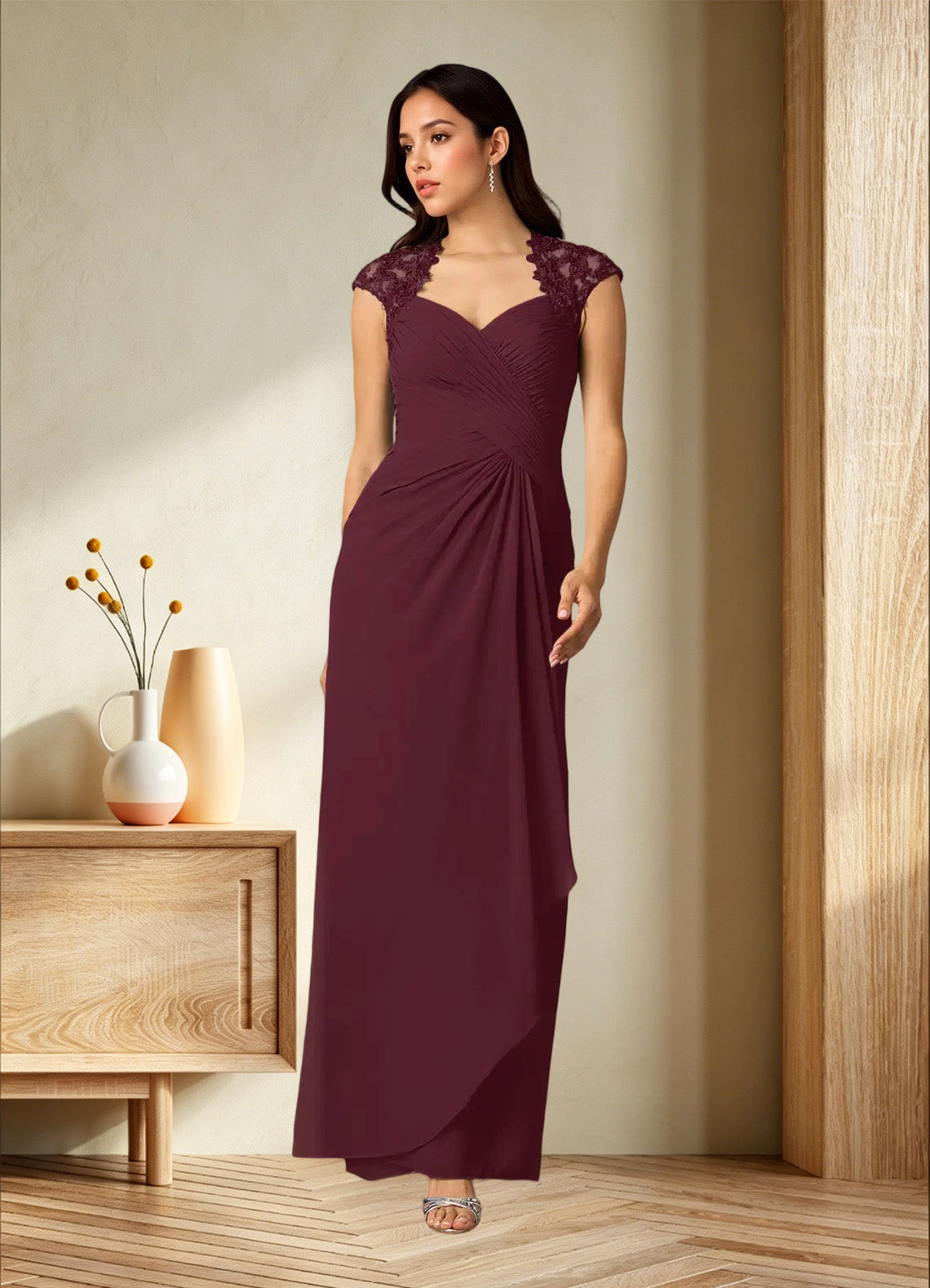 Augday Birdie A-Line Queen Anne Sequins Chiffon Dress