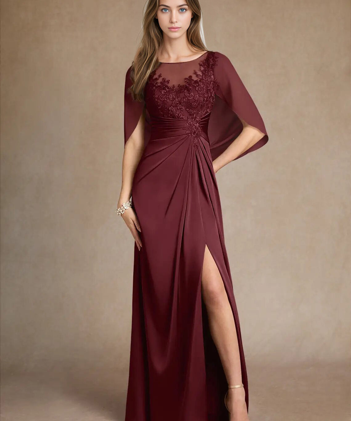Augday Hera Mother of the Bride Dresses A-Line Lace Stretch Satin Dress