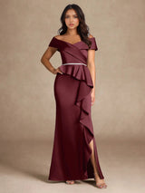 Augday Mermaid Off the Shoulder Stretch Satin Dress