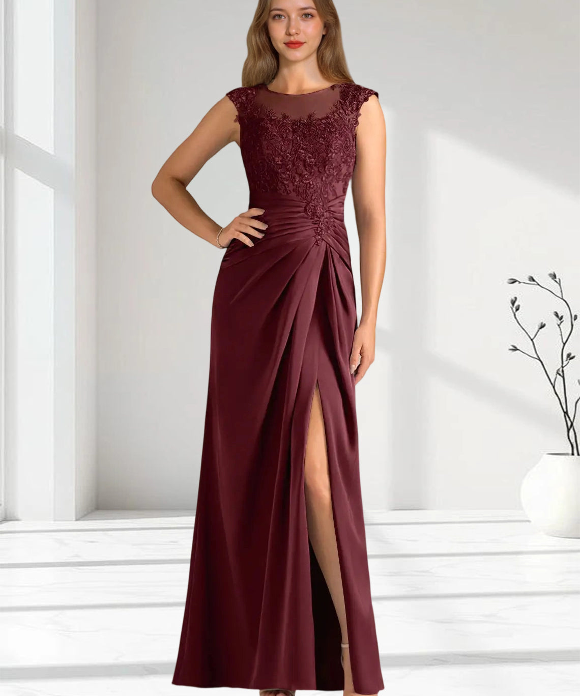 Augday Santa Barbara Sheath Pleated Stretch Satin Dress