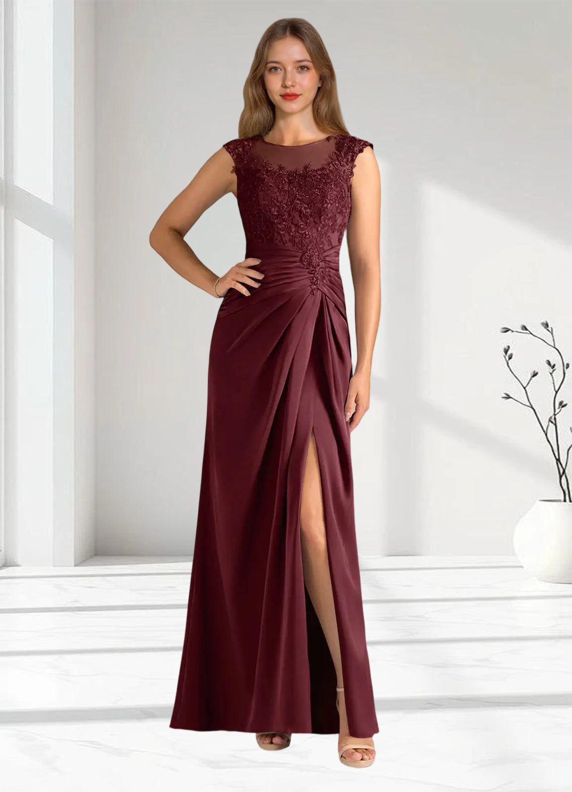 Augday Santa Barbara Sheath Pleated Stretch Satin Dress