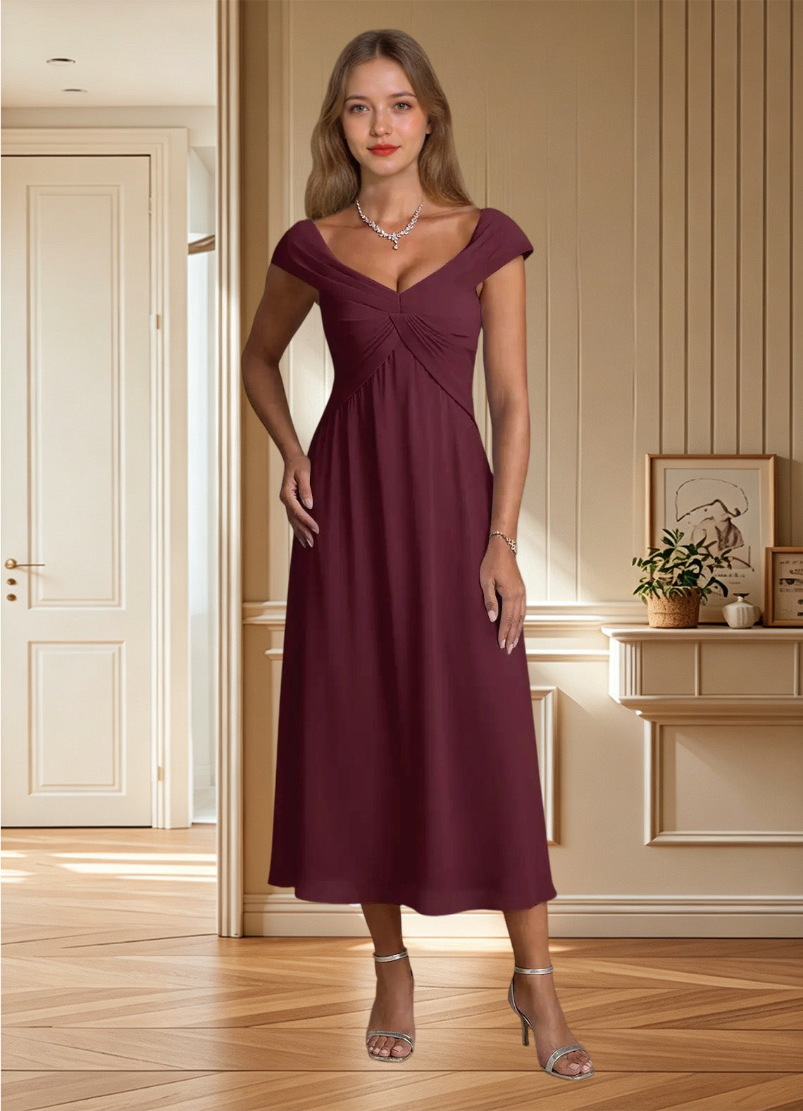 Augday Mirta A-Line Pleated Floral Burnout Dress