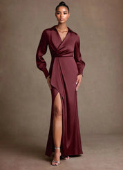 Augday Jacinta Sheath Pleated Stretch Satin Dress