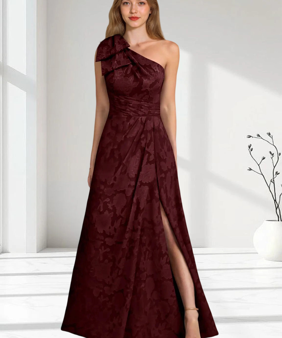 Augday Easton Ball-Gown One Shoulder Floral Burnout Dress