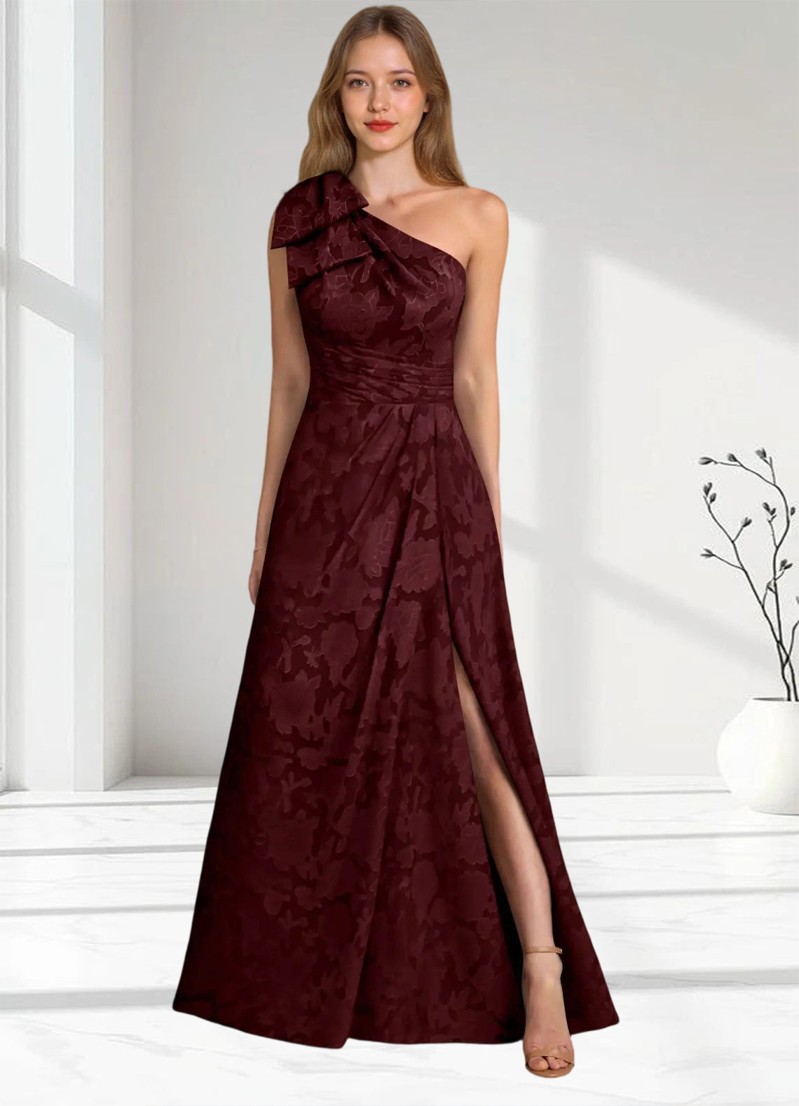 Augday Easton Ball-Gown One Shoulder Floral Burnout Dress