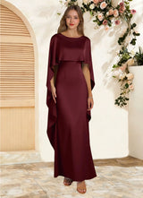 Augday Eli Sheath Boatneck Stretch Satin Dress