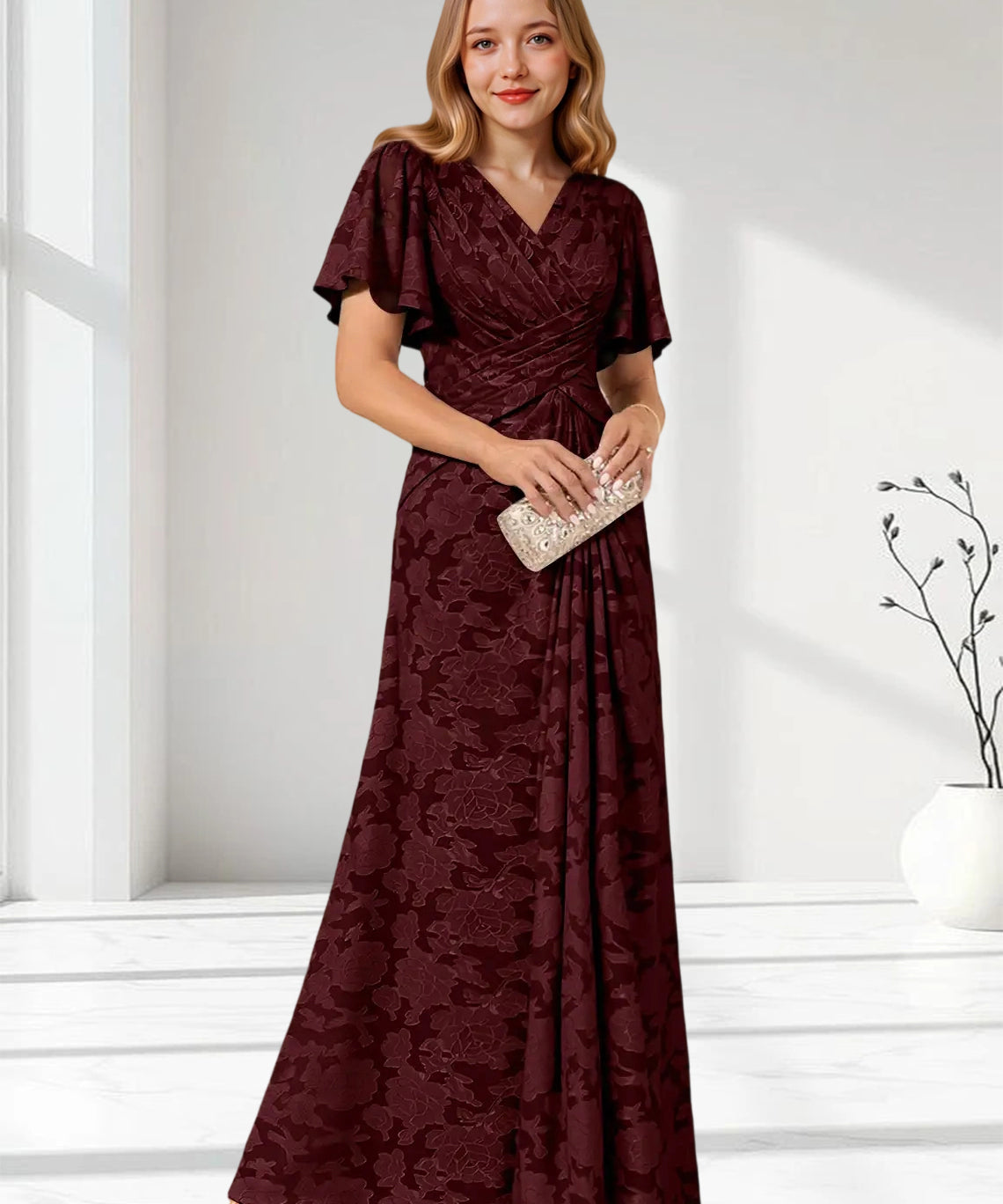Augday Emmeline Pleated Floral Burnout Dress