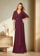 Augday Carson A-Line V-Neck Lace Chiffon Dress