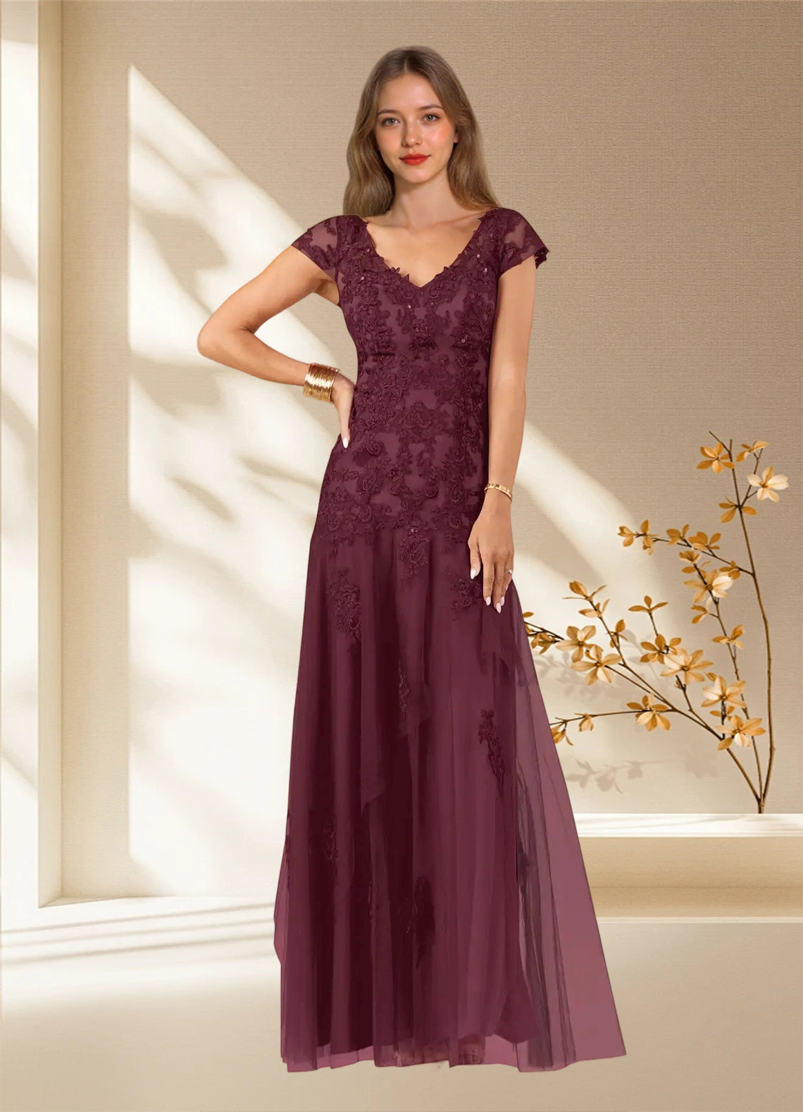 Augday Romy Mermaid V-Neck Sequins Tulle Dress