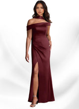 Augday Kamala Sheath One Shoulder Stretch Satin Dress