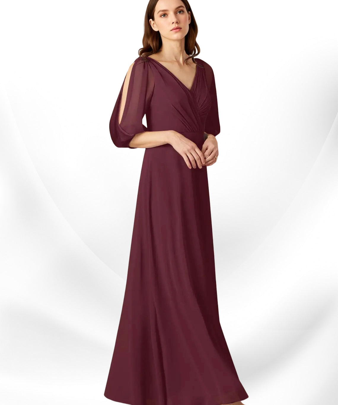 Augday Bronwyn A-Line V-Neck Ruched Chiffon Dress