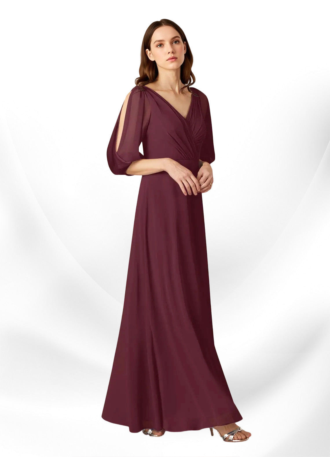 Augday Bronwyn A-Line V-Neck Ruched Chiffon Dress