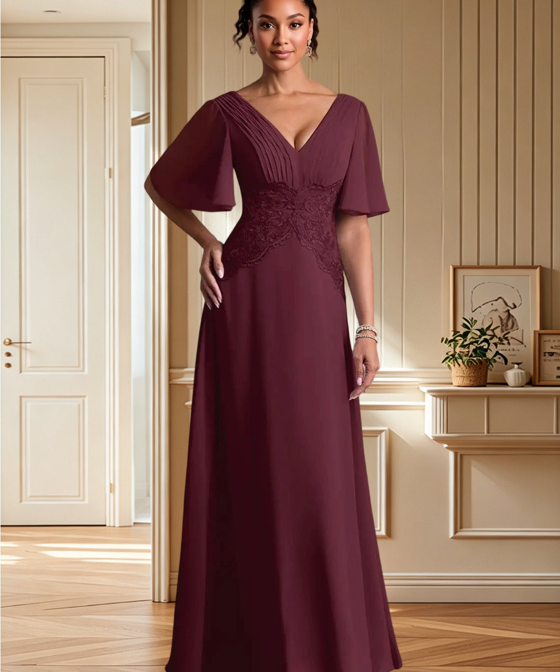 Augday Milliat A-Line Lace Chiffon Dress