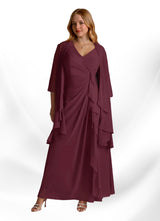 Augday Manuella A-Line V-Neck Pleated Chiffon Dress